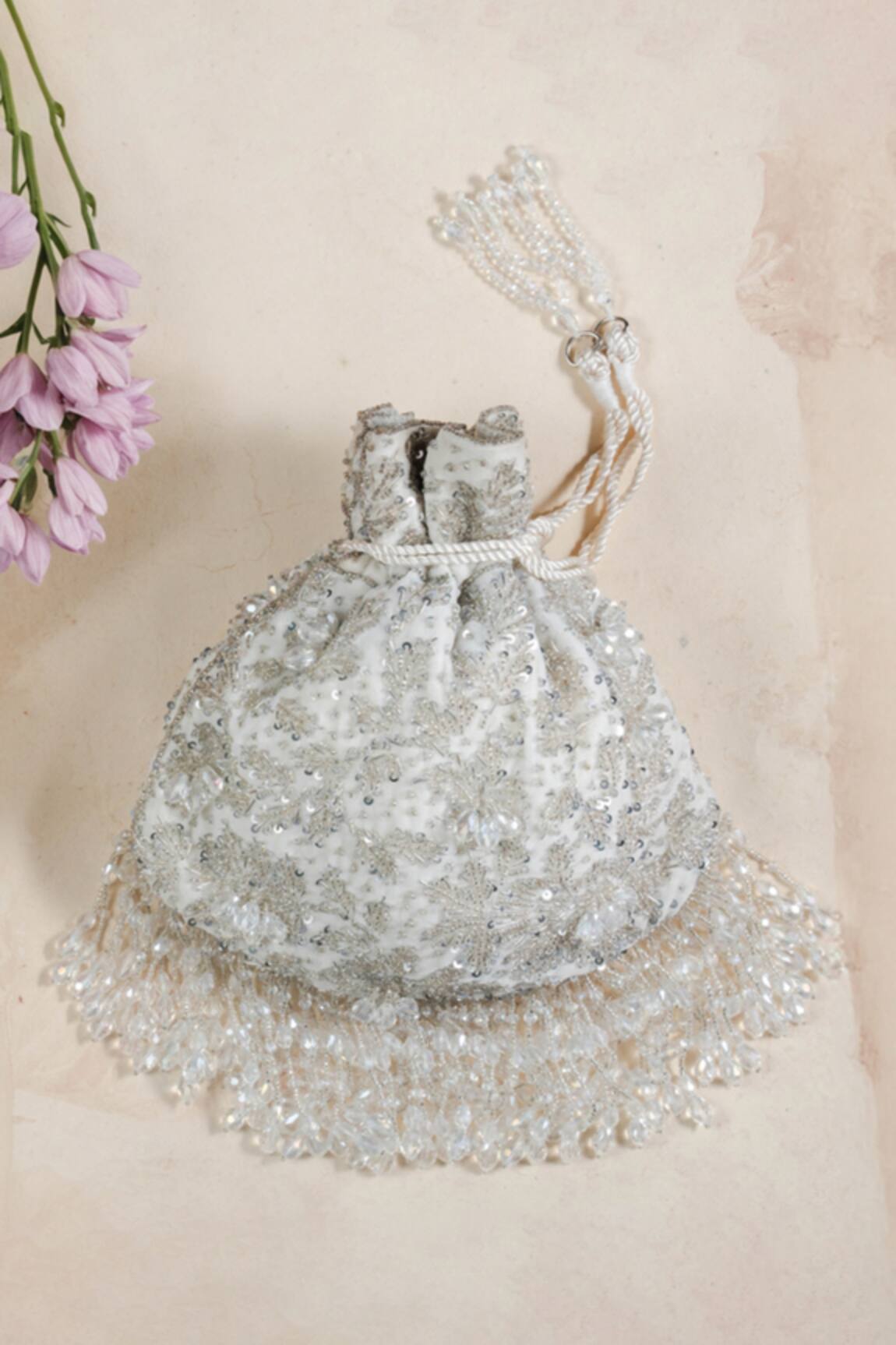 Nayaab By Sonia Leafy Cutdana & Bead Embroidered Potli Bag