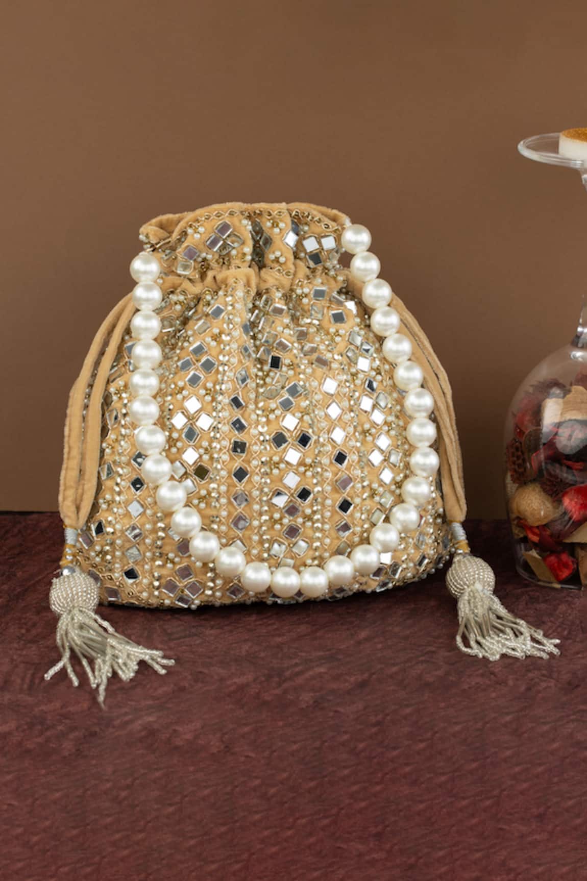 Nayaab By Sonia Noor Nama Mirror Embellished Potli Bag 