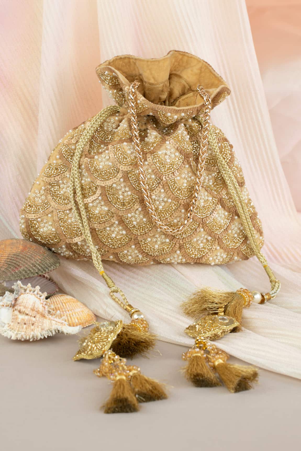 Nayaab By Sonia Vieira Scallop Grace Embroidered Potli Bag