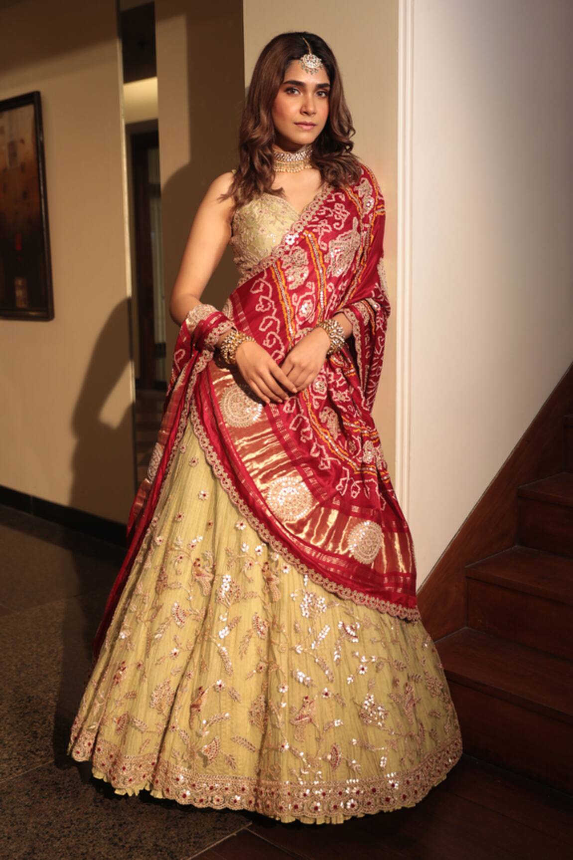 Bandhani Floral Embroidered Lehenga Set