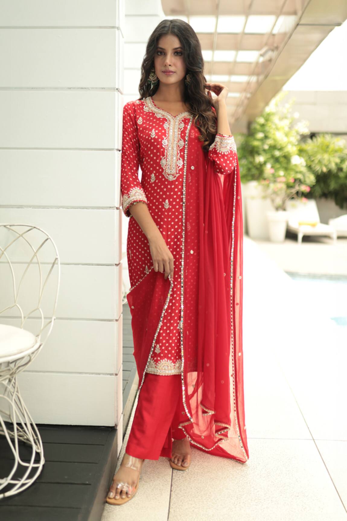 Bandhani Embroidered Kurta Pant Set