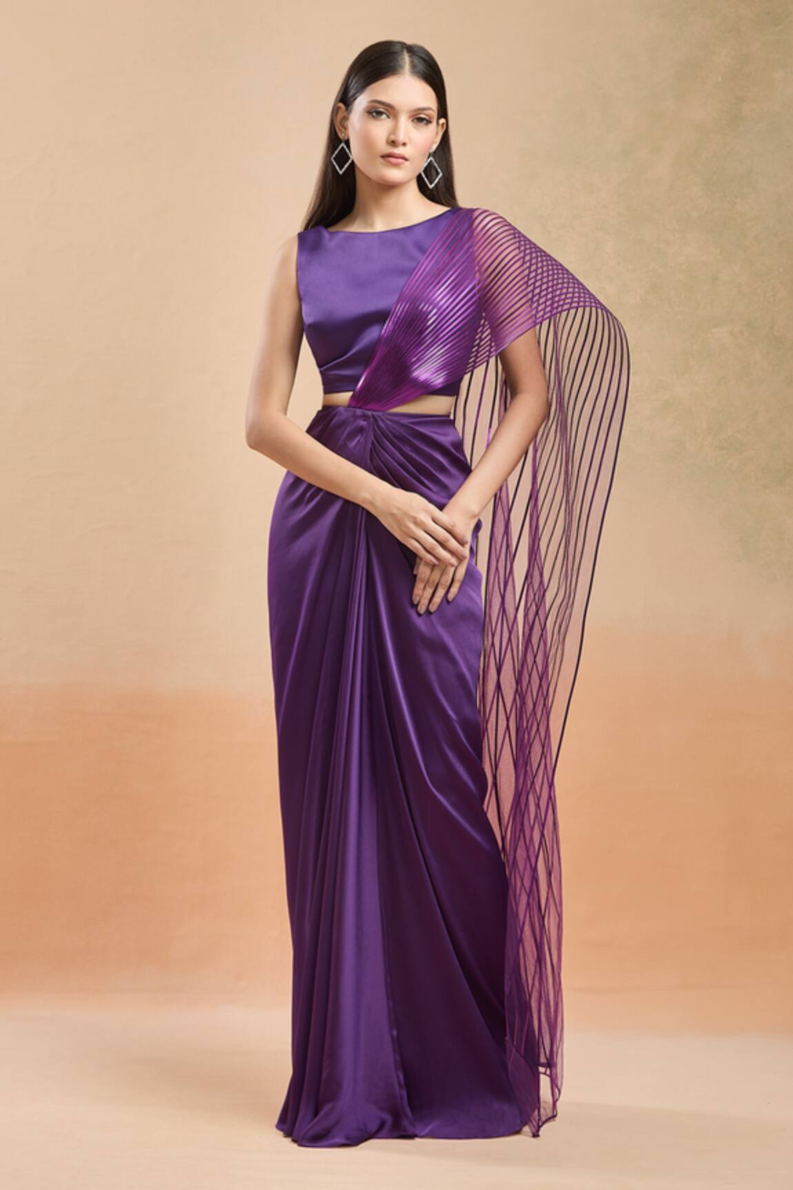 Amit Aggarwal Metallic Draped Saree Set 