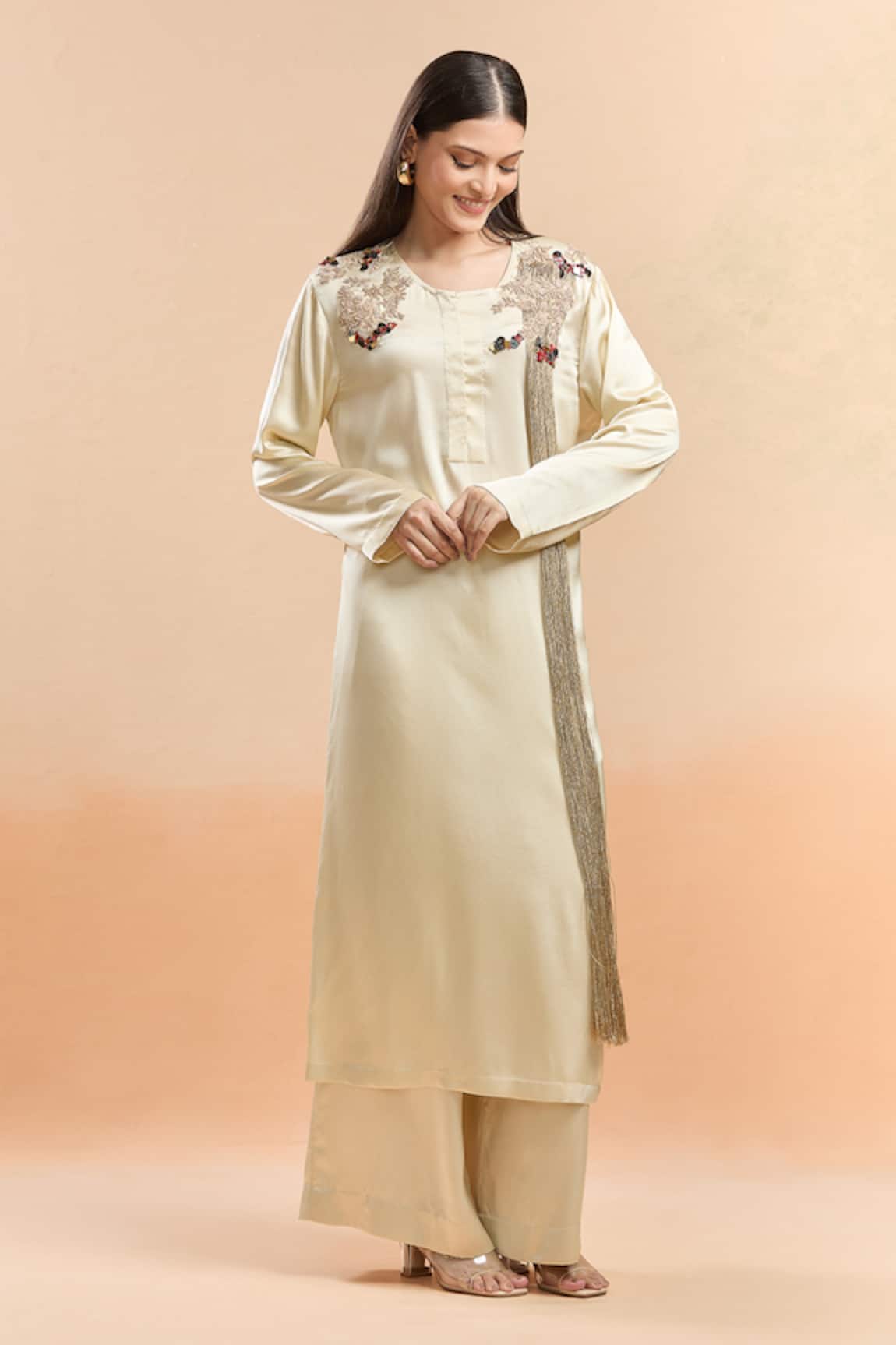 AK-OK Floral Tassel Embroidered Kurta & Palazzo Set