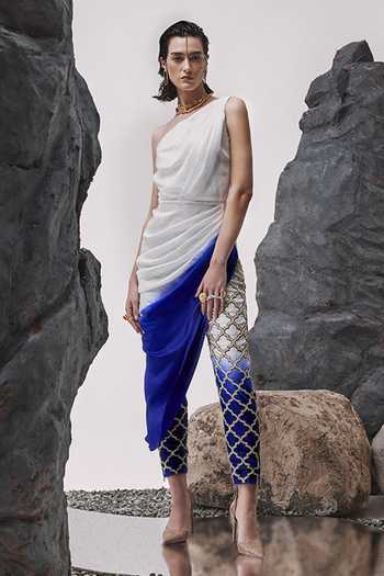 Tisha Saksena Kishwar Ombre Draped Tunic With Embellished Cigarette Pant