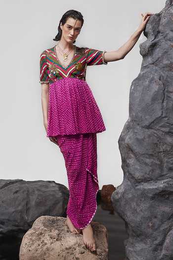 Tisha Saksena Mirza Zardozi Embroidered Peplum Tunic With Draped Skirt