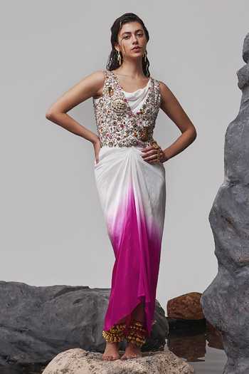 Tisha Saksena Nida Zardozi Embroidered Gilet With Ombre Dress