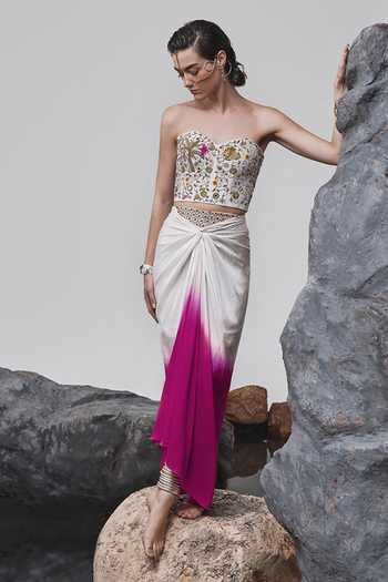 Tisha Saksena Hasrat Embroidered Corset With Ombre Draped Skirt