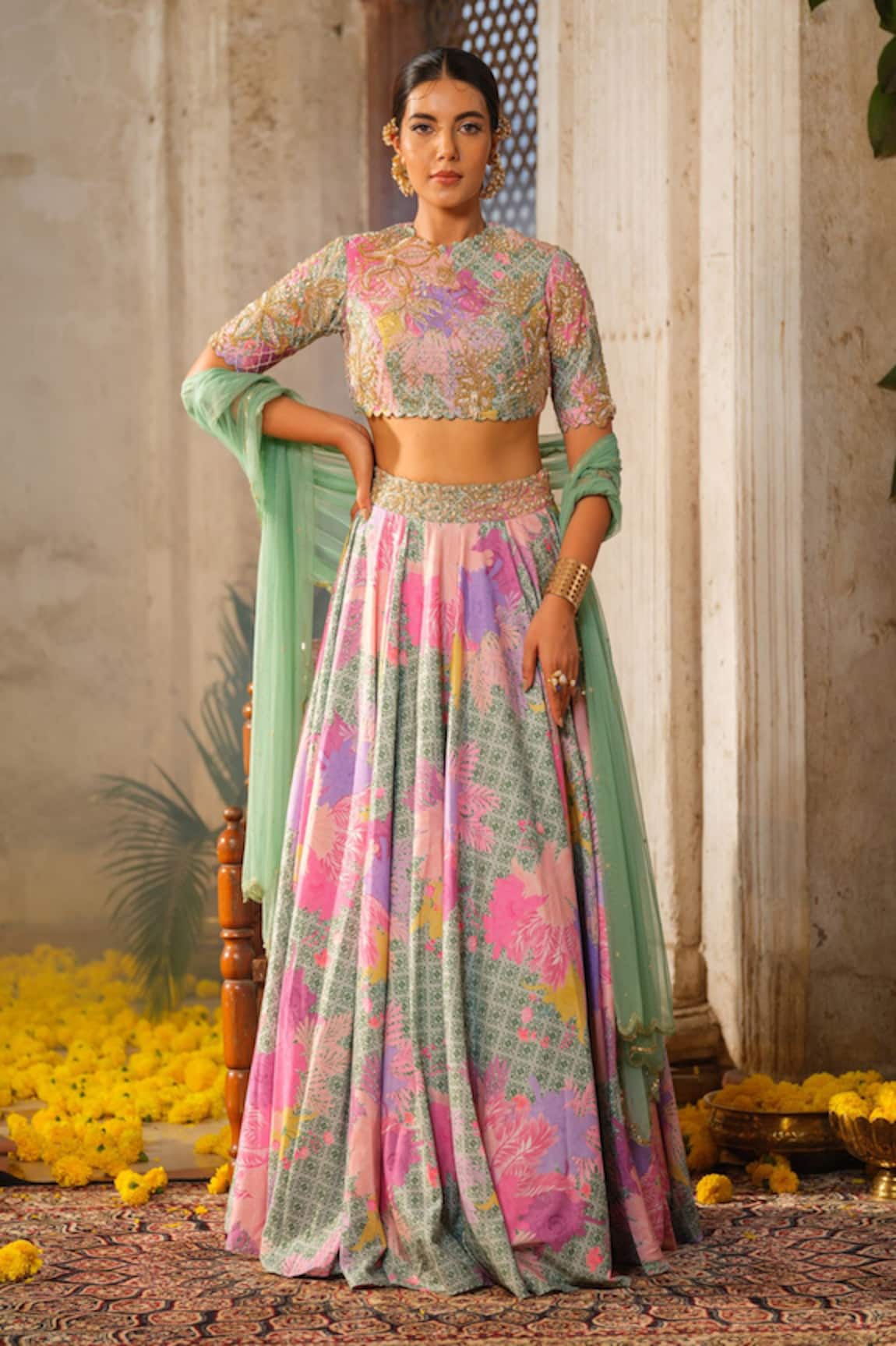 Anu Pellakuru Floral Print Embroidered Lehenga Set 