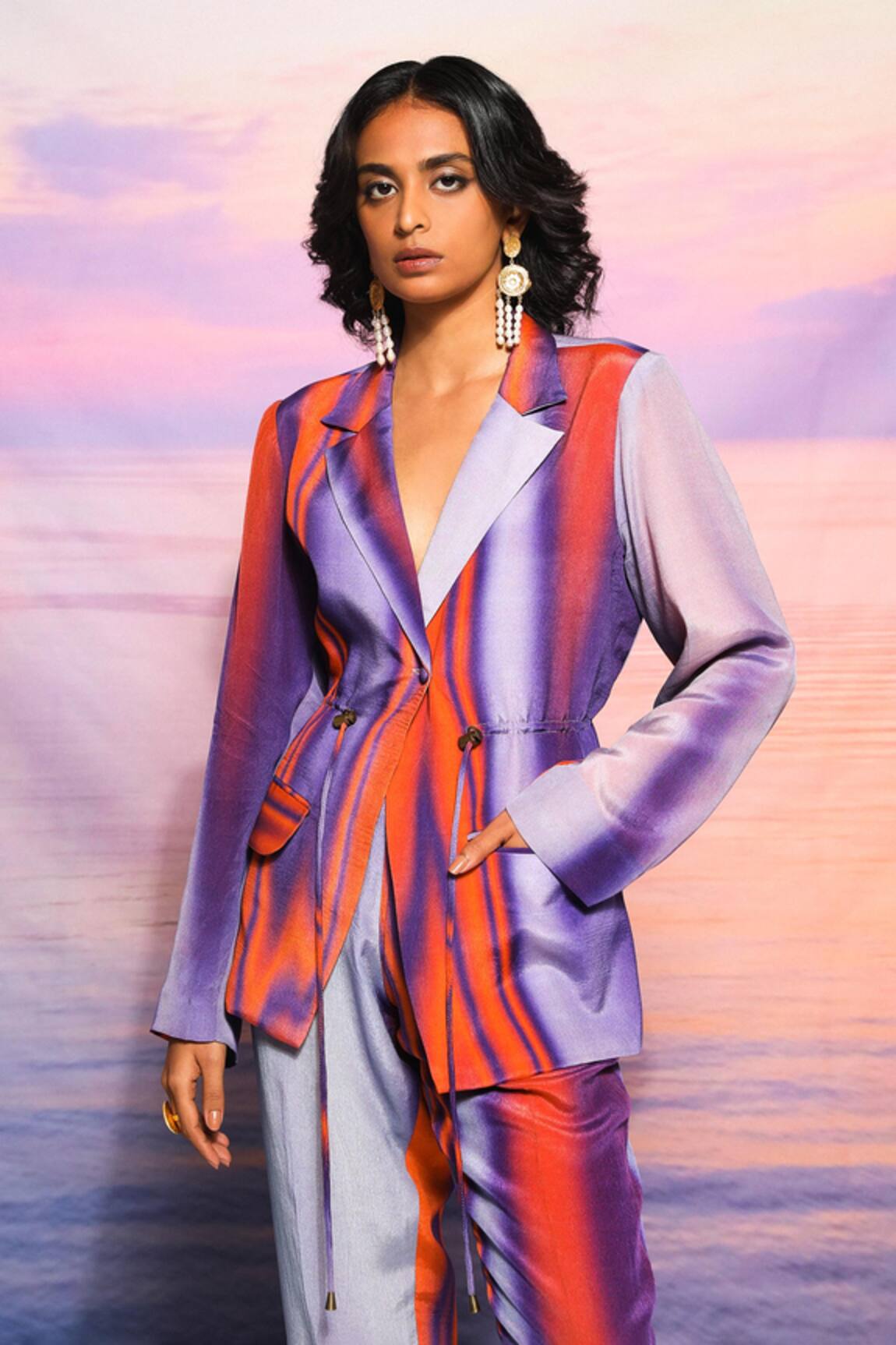 Ananya Agrawal Label Purple Drawstring Waist Blazer