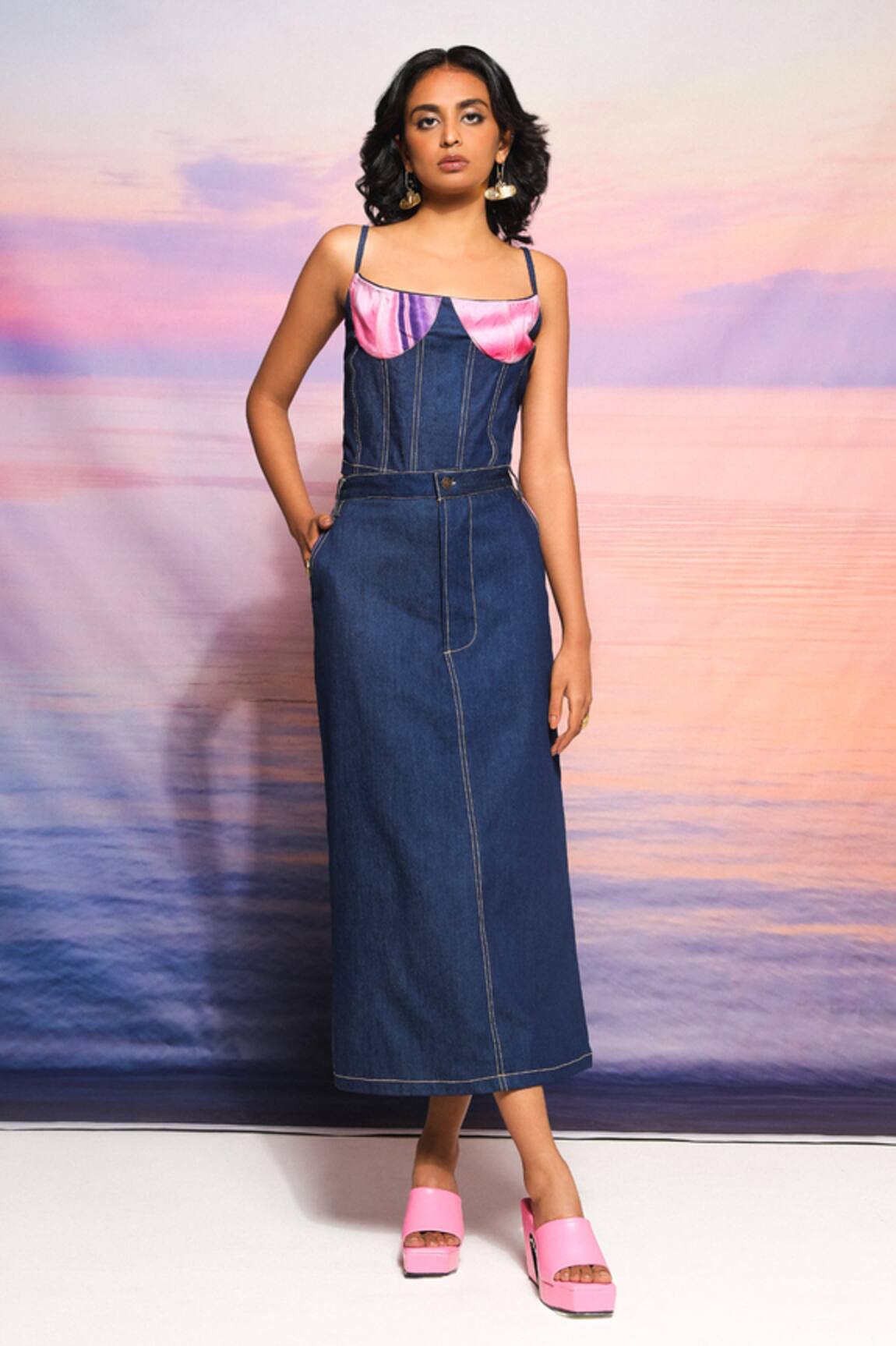 Ananya Agrawal Label Gradient Print Corset & Denim Skirt Set