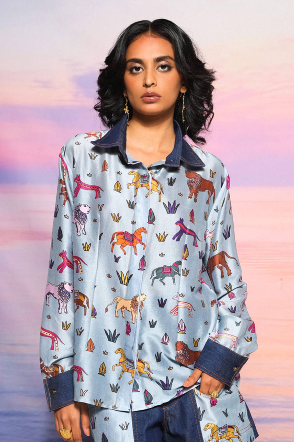 Ananya Agrawal Label Jungle Printed Chanderi Shirt