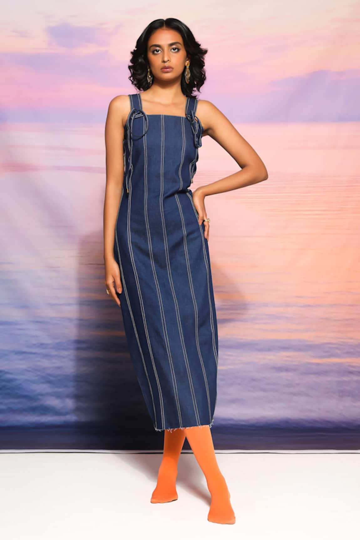 Ananya Agrawal Label Designer Denim Midi Dress 