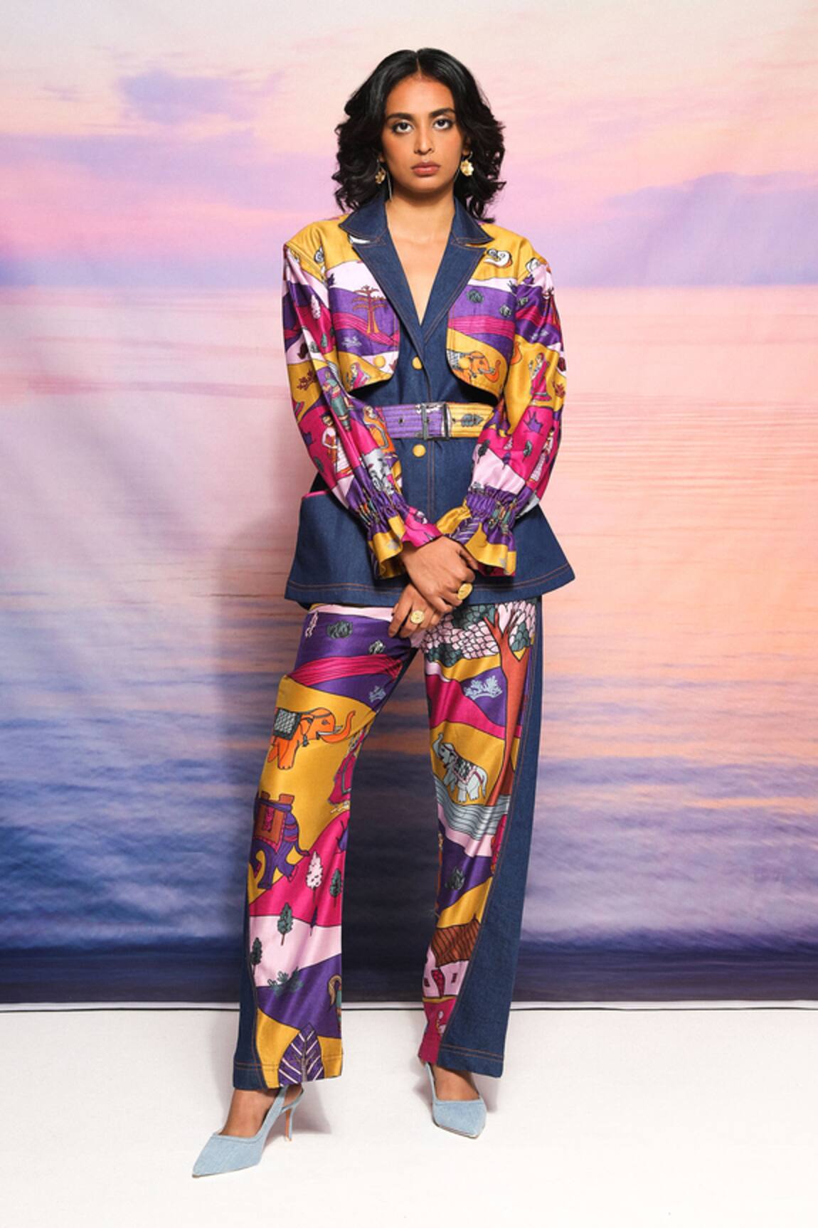 Ananya Agrawal Label Printed Panel Trench & Trouser Set