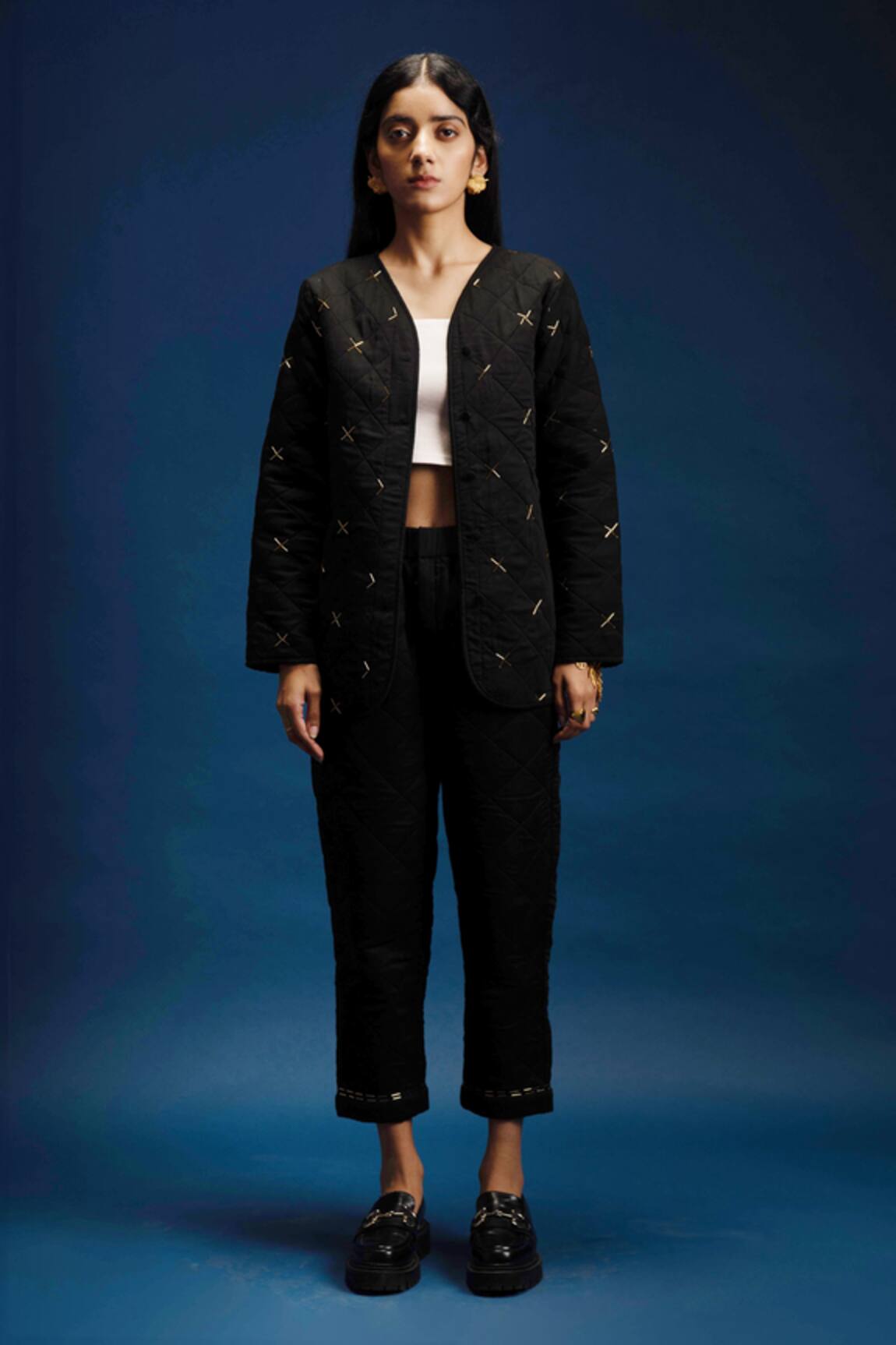 Khajoor Studio Dancing Stars Quilted Jacket & Pant Set