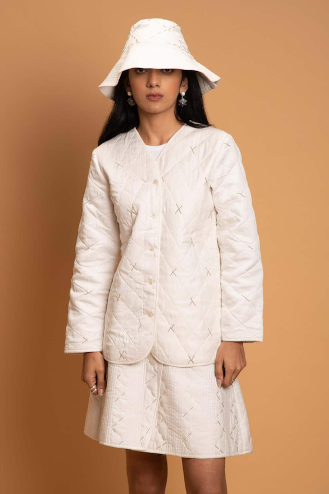 Khajoor Studio Snow Quilted Jacket & Skirt Set