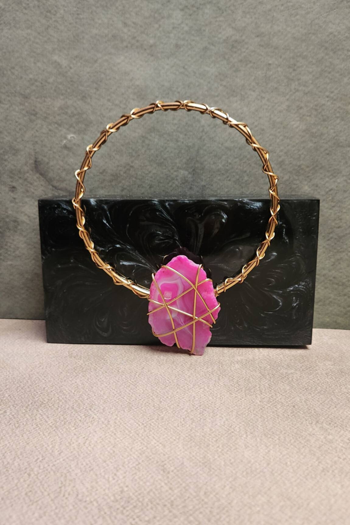 Adwita Bags & Jewels Ornate Wired Agate Stone Embellished Clutch 