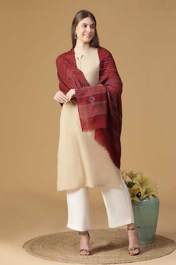 Shingora Striped Flora Pattern Woolen Shawl