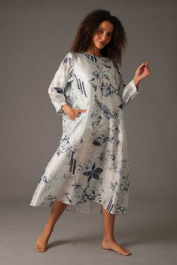 Khat Flora Texture Print Dress With Inner 