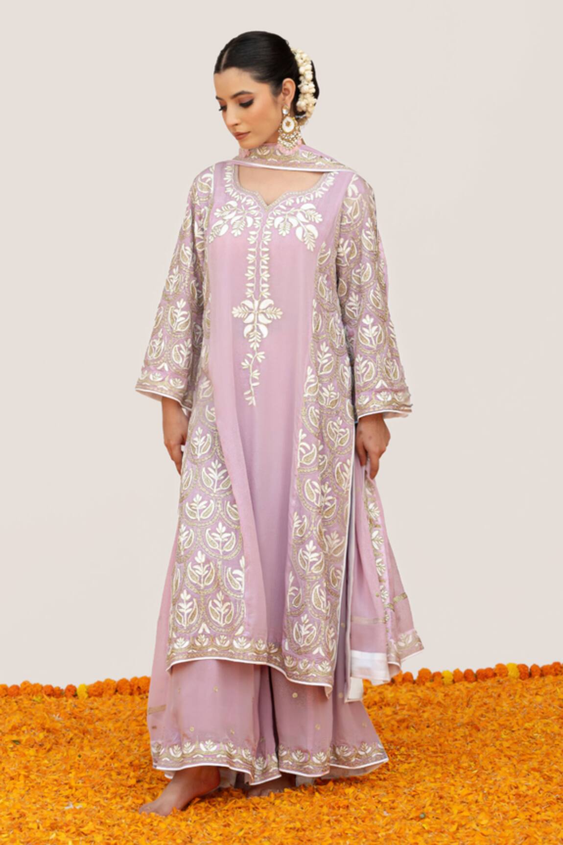 Daljit Sudan Paisley Vine Embroidered Kurta Flared Pant Set