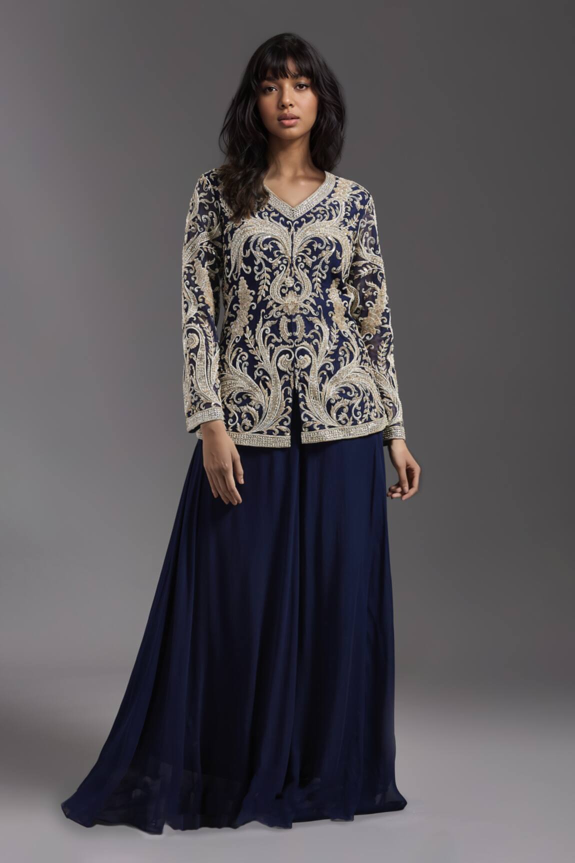 Maisolos Contrast Embroidered Jacket With Sharara