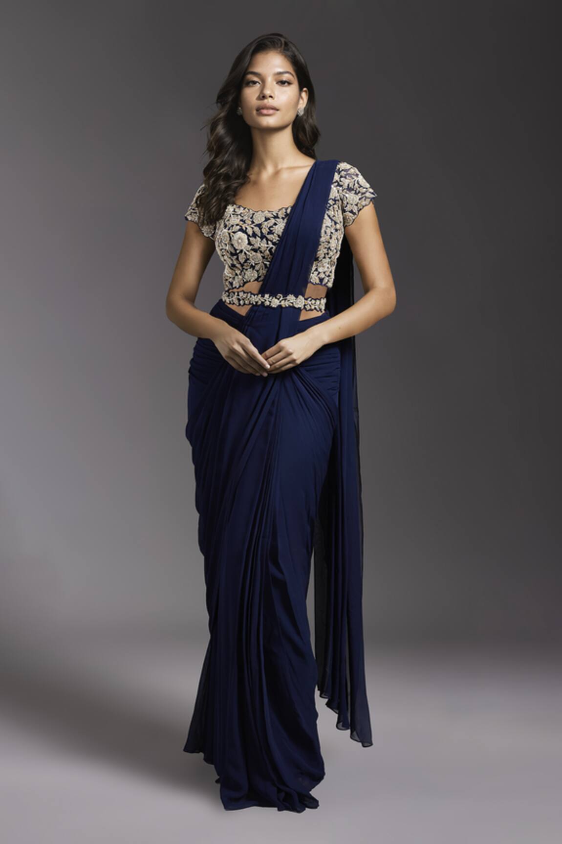 Maisolos Solid Pre-Draped Saree With Blouse