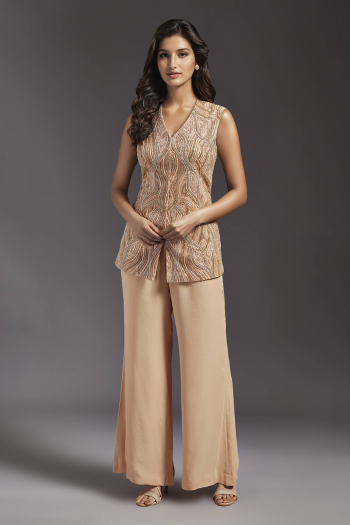 Maisolos Abstract Pattern Hand Embroidered Jacket With Sharara