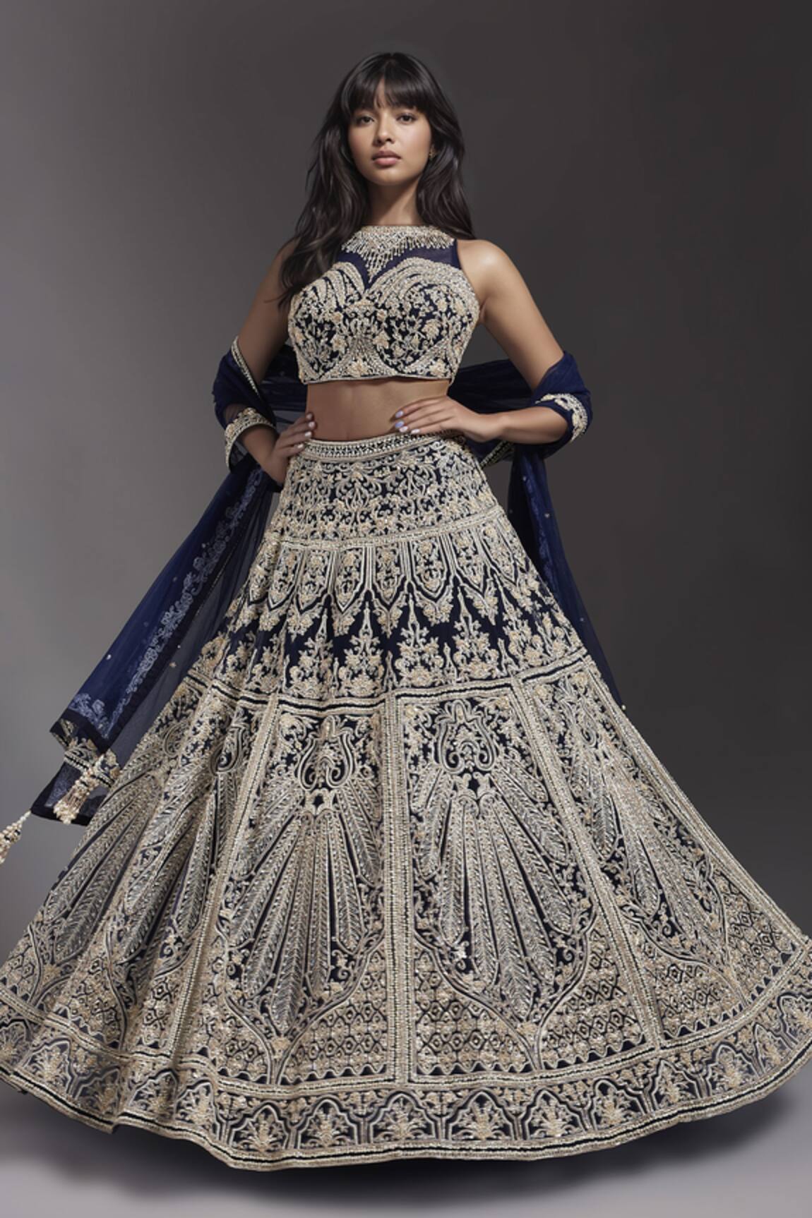 Maisolos Floral Veil Hand Embroidered Lehenga Set