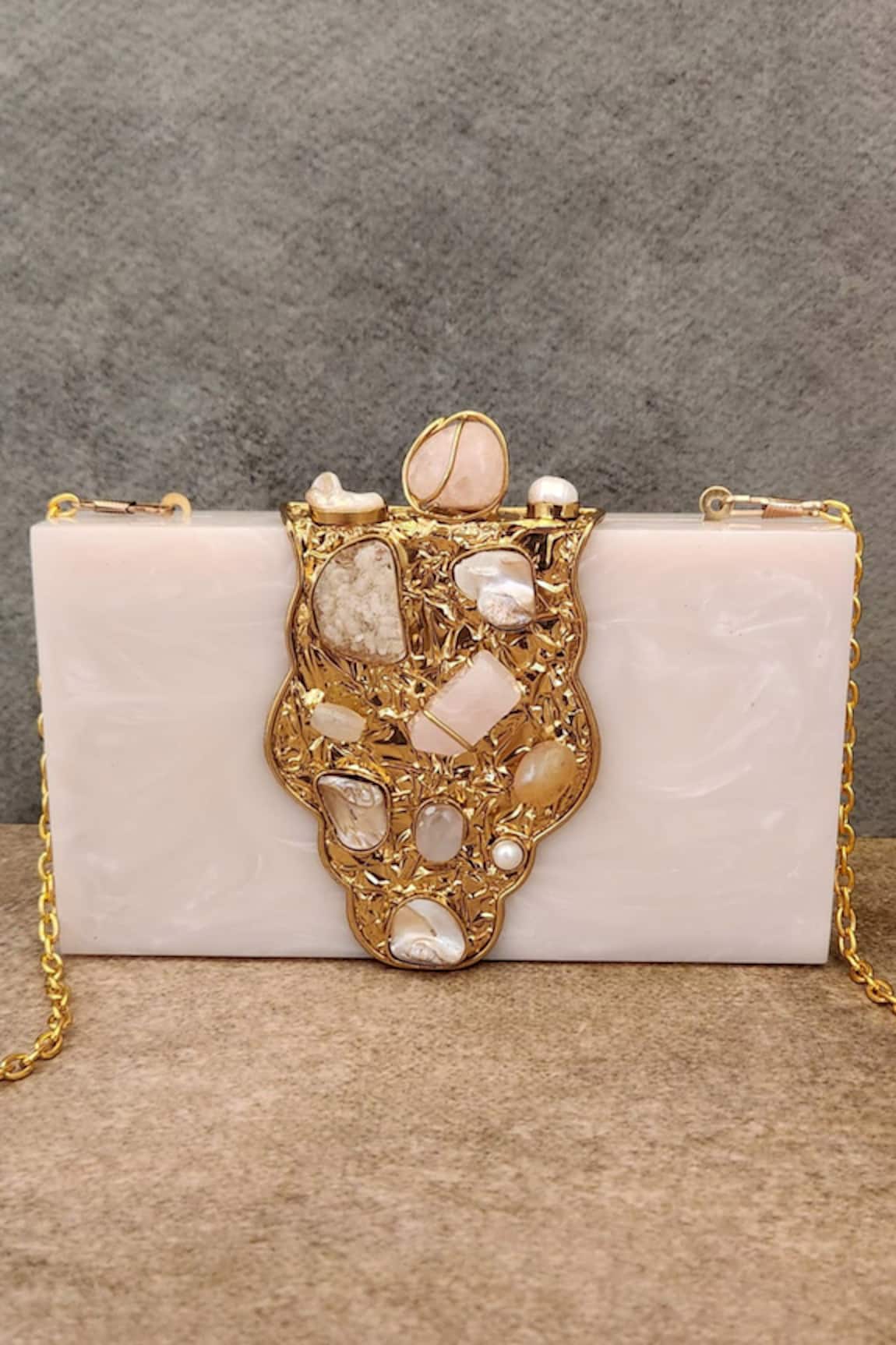 Adwita Bags & Jewels Theos Carved Embellished Clutch Bag