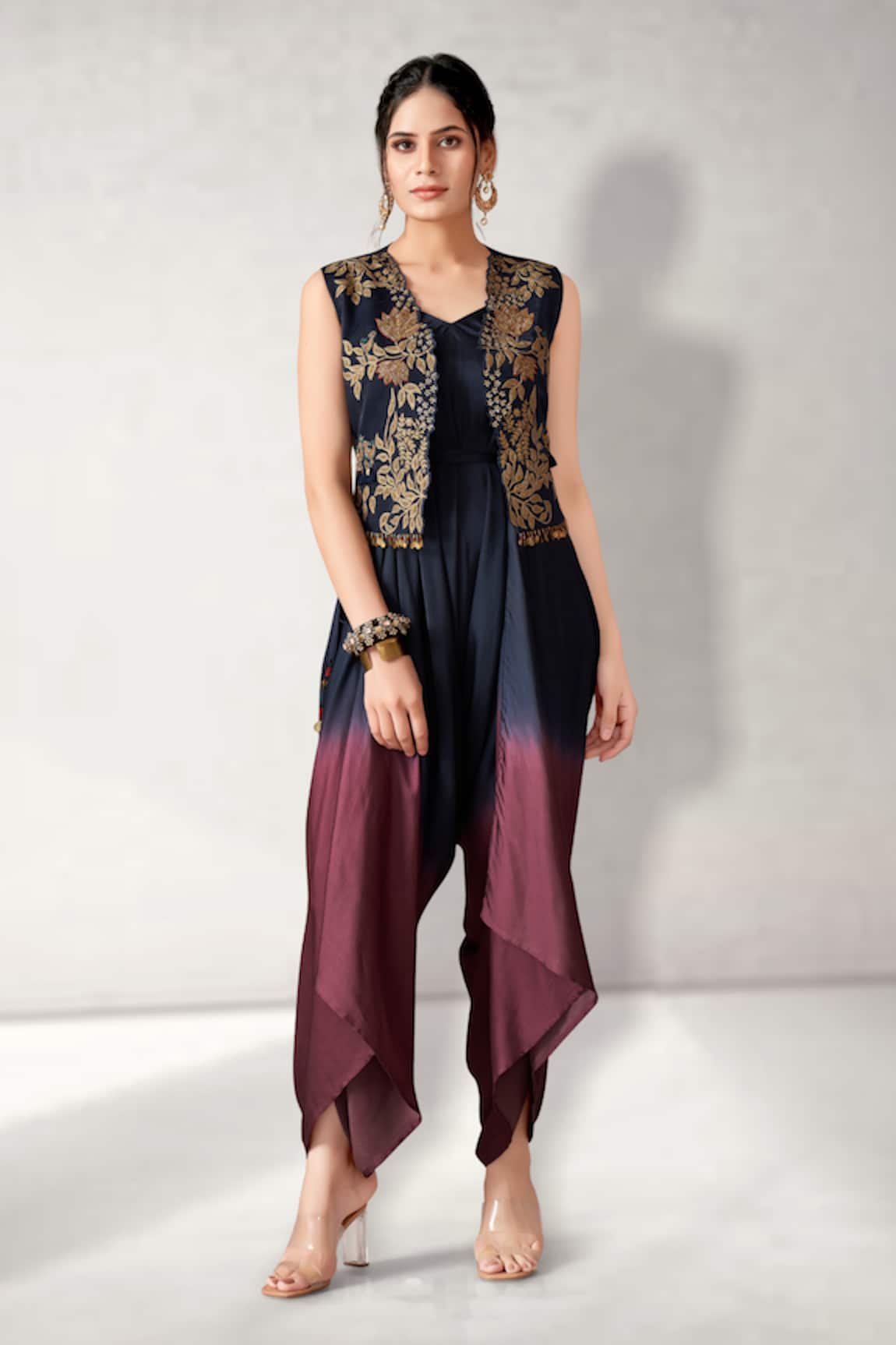 Aditi Somani Ombre Draped Jumpsuit With Jacket 