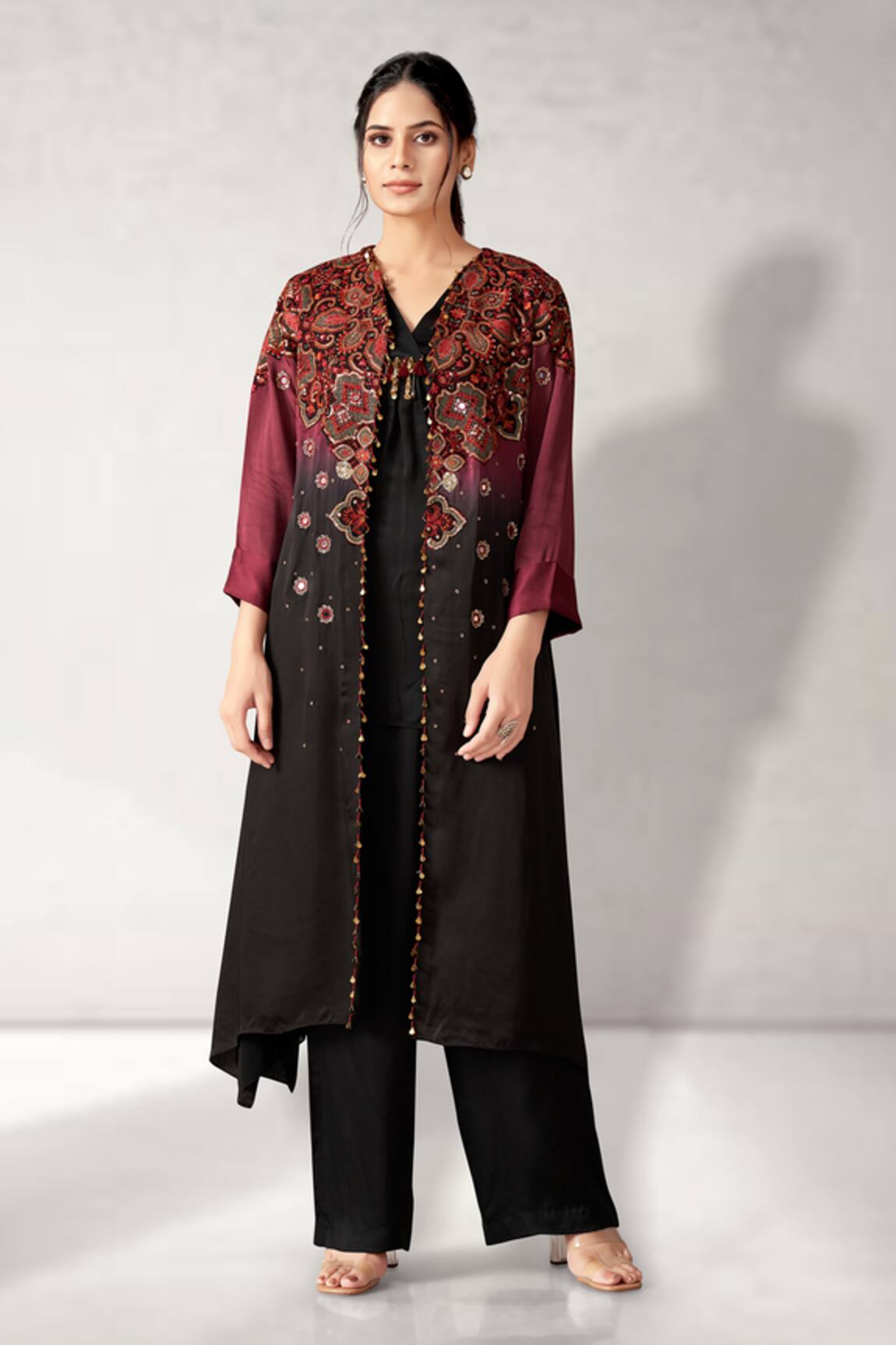 Aditi Somani Embroidered Ombre Cape With Top 