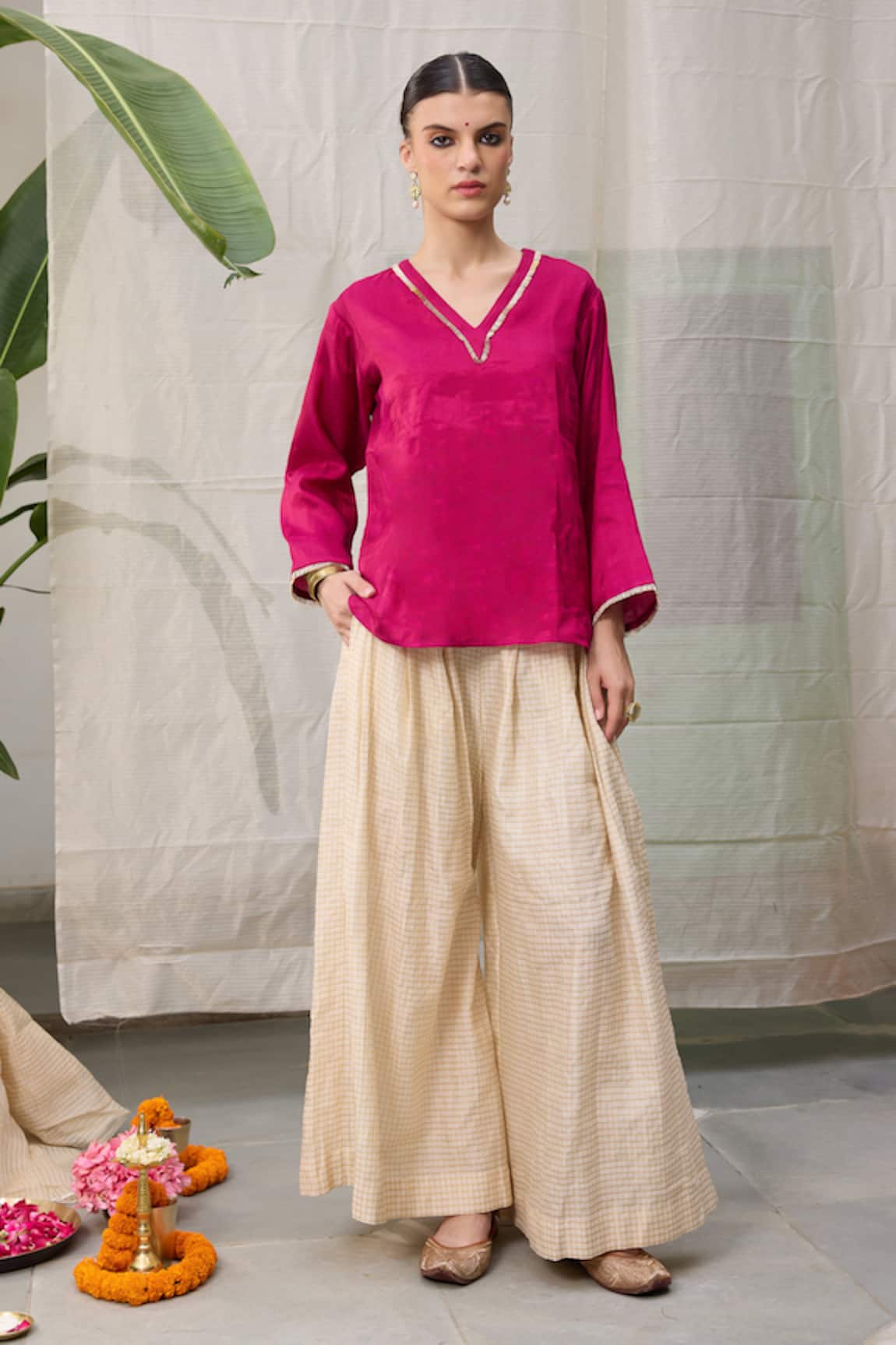 Raas Life Kaveri Hand Woven Chanderi Tunic With Wide Legged Pant 