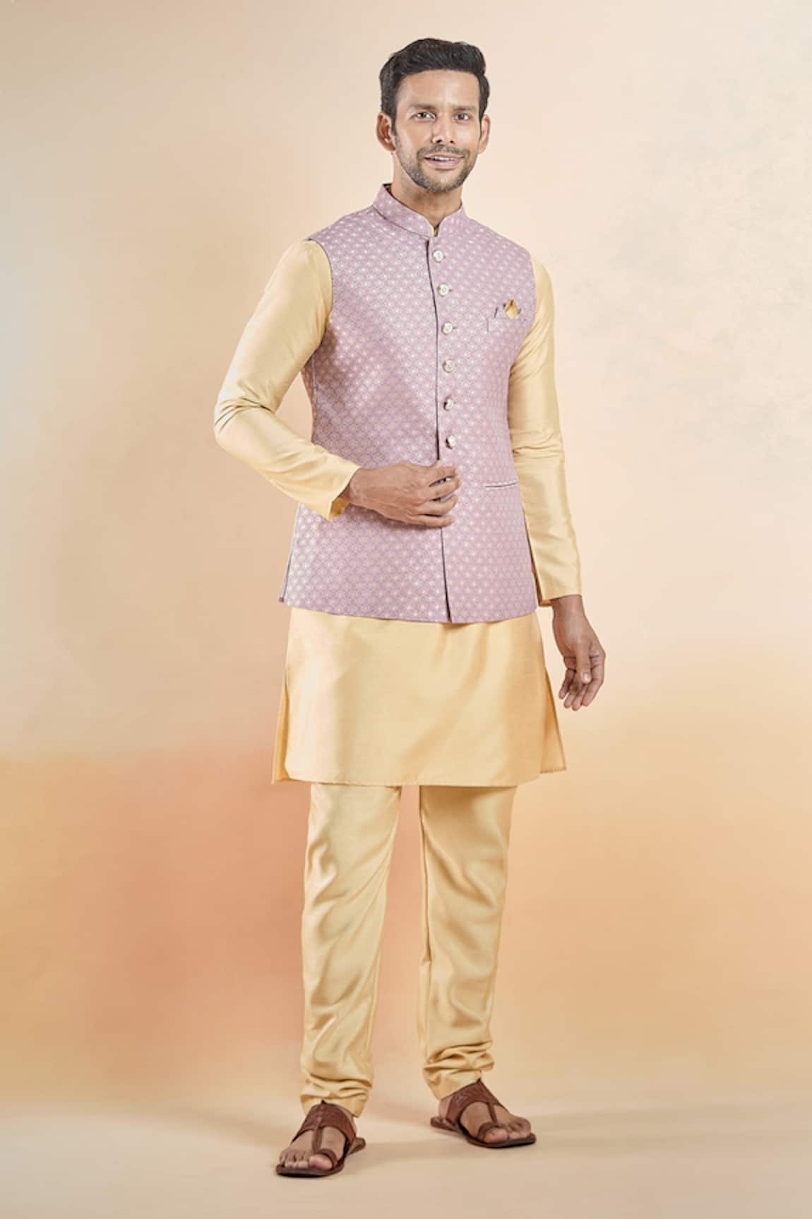 Arihant Rai Sinha Floral Woven Bundi & Kurta Set 
