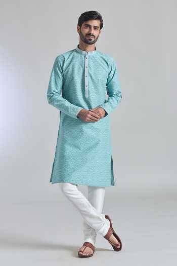 Arihant Rai Sinha Gullista Woven Embroidered Placket Kurta With Churidar 
