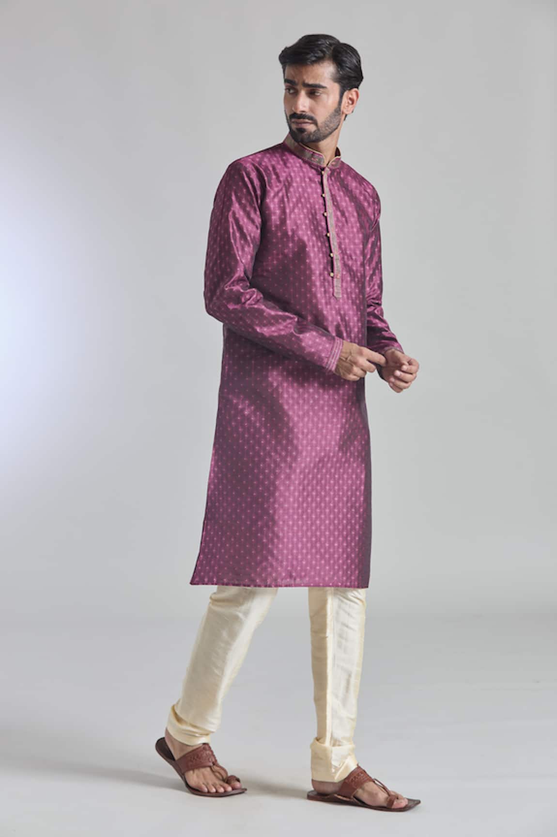 Arihant Rai Sinha Starla Vine Woven Embroidered Placket Kurta With Churidar 