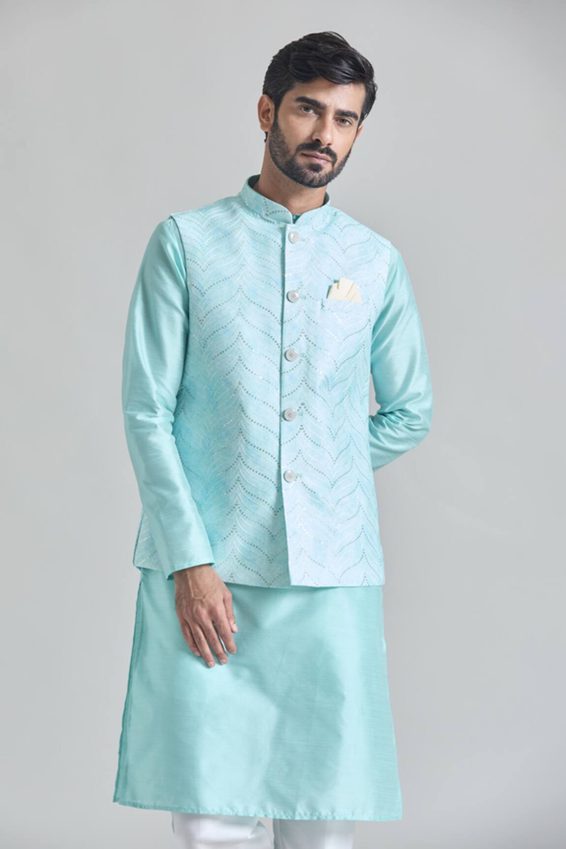 Arihant Rai Sinha Wave Sequin Embroidered Nehru Jacket 