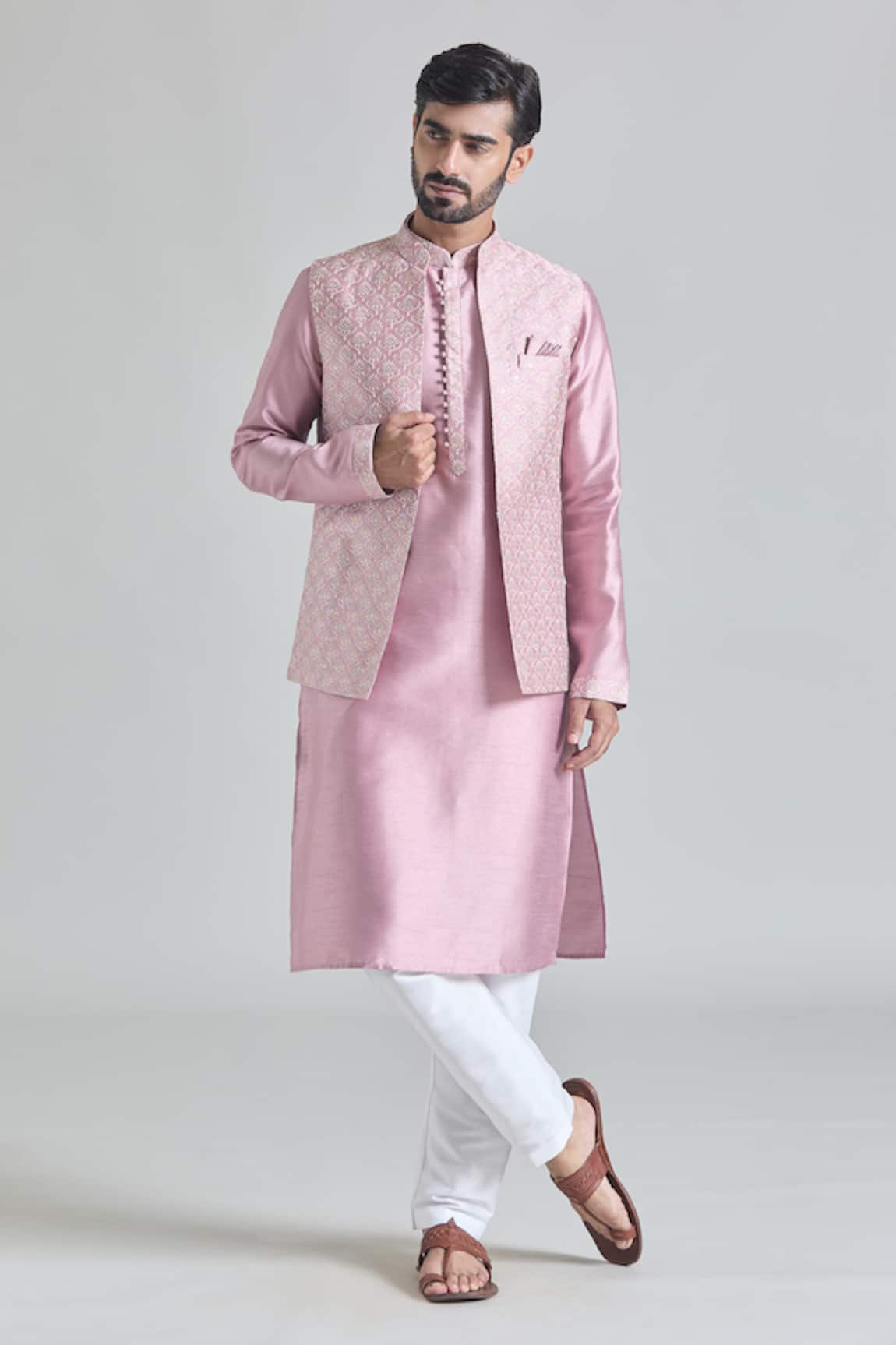 Arihant Rai Sinha Floral Embroidered Bundi Kurta Set 
