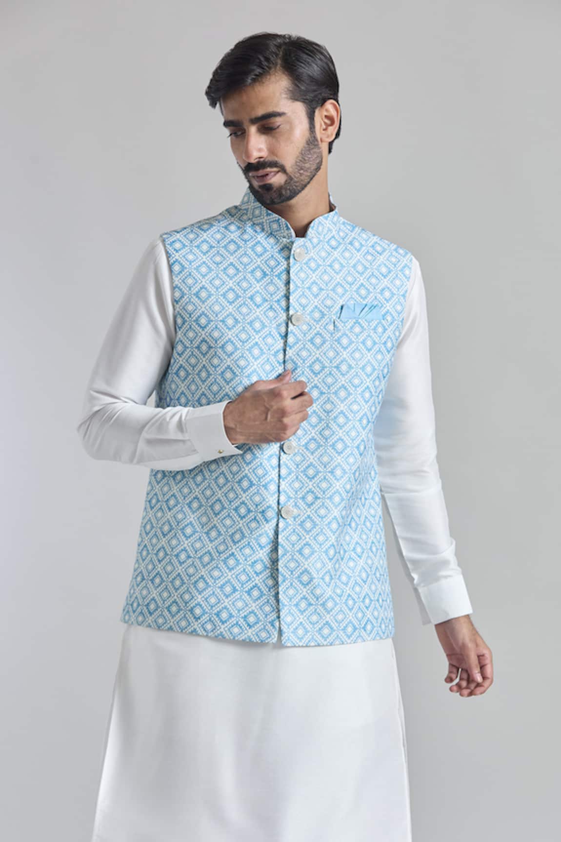 Arihant Rai Sinha Printed Sequin Work Blue Bundi 