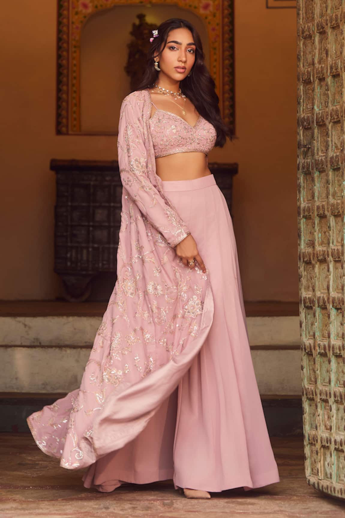Lashkaraa Gardenia Embroidered Cape & Sharara Set 