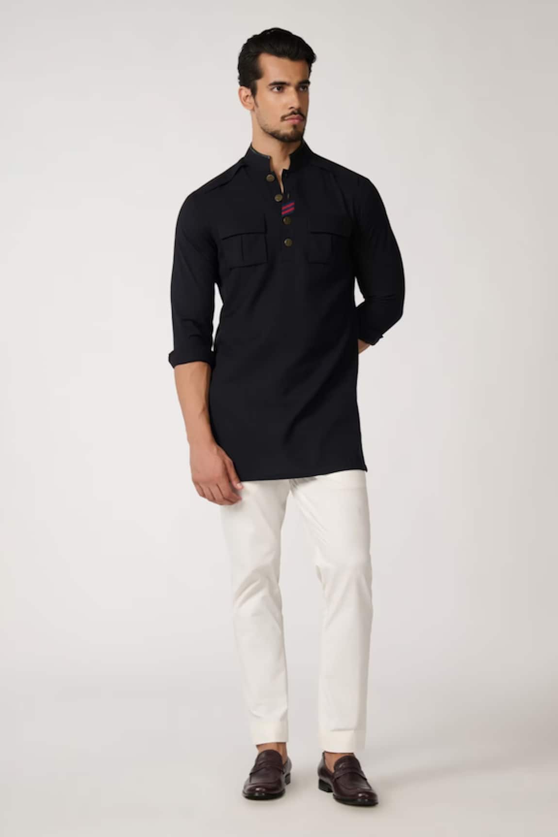 S&N By Shantnu Nikhil Tape Pattern Placket Short Kurta 