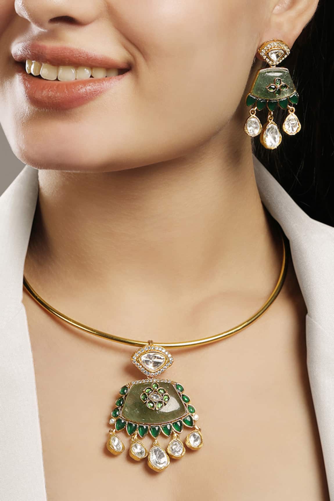 HRISHA Ornate Bloom Embellished Hasli Necklace Set
