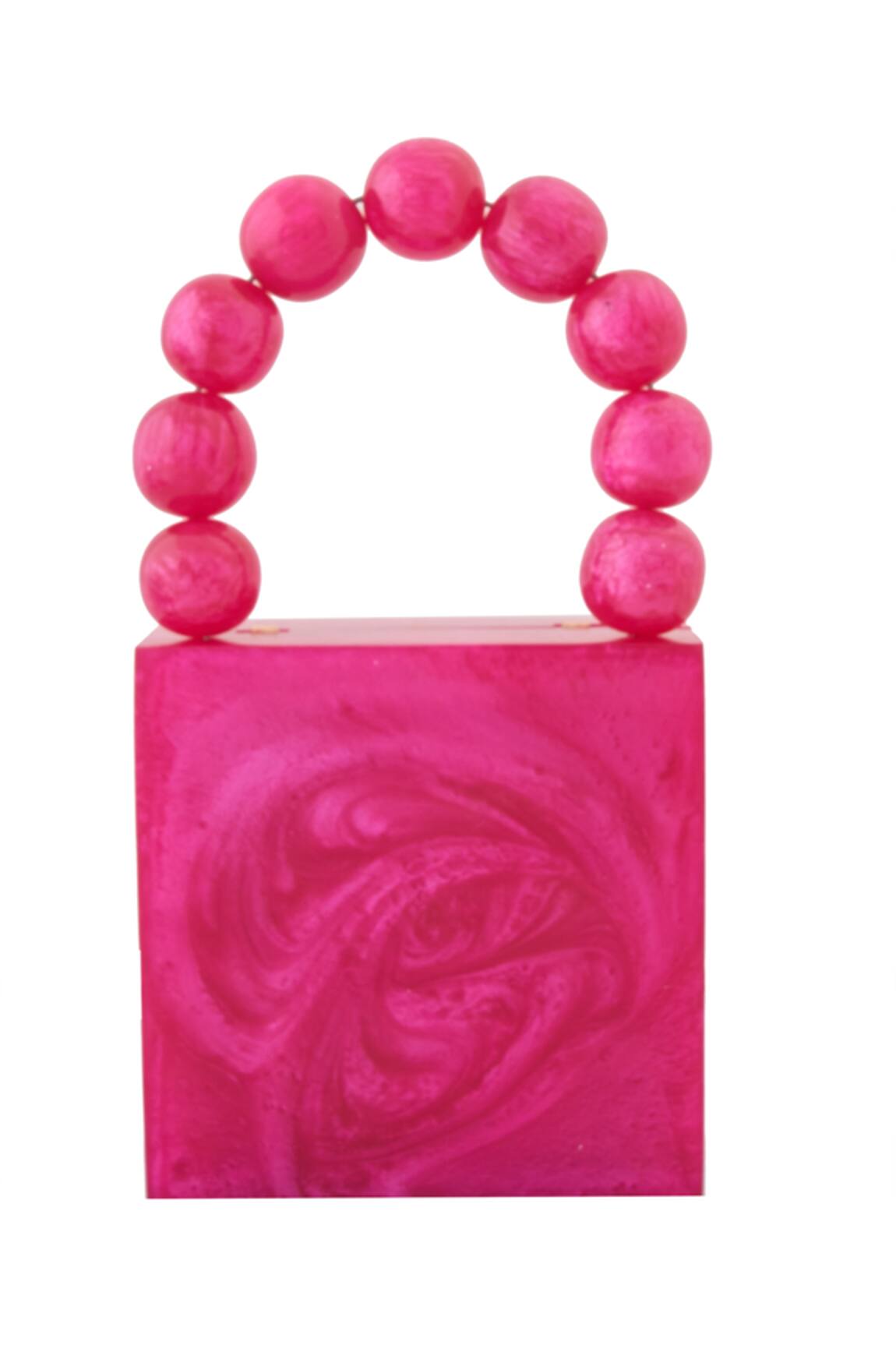 Boxwish By Bhumika Hot Pink Pearl Handle Resin Clutch Bag 