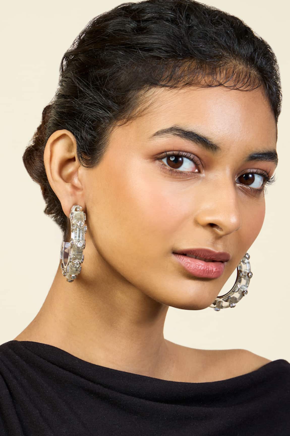 Isharya Chaand Mirror Embellished Hoops 