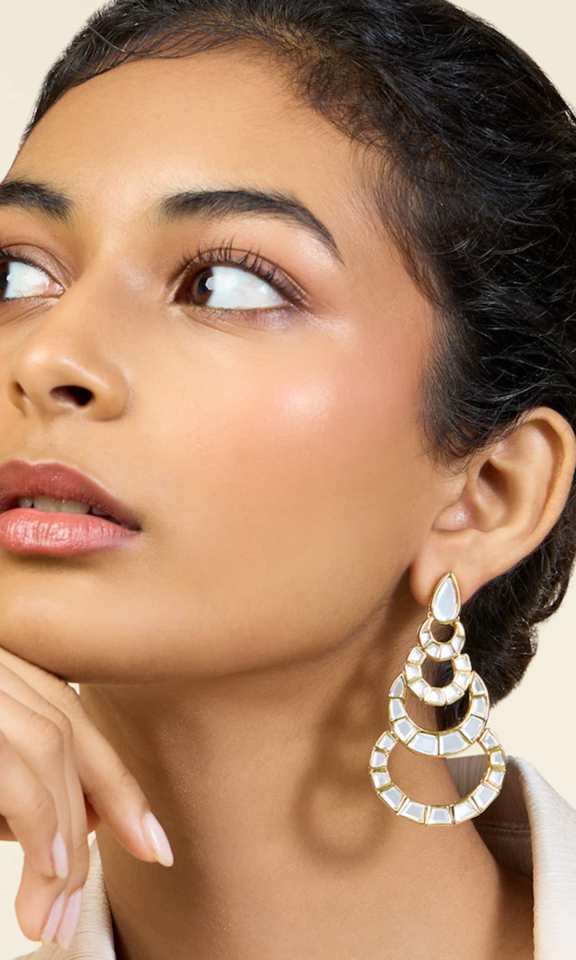 Isharya Mehrunisa Mirror Finish Stone Embellished Chandelier Earrings