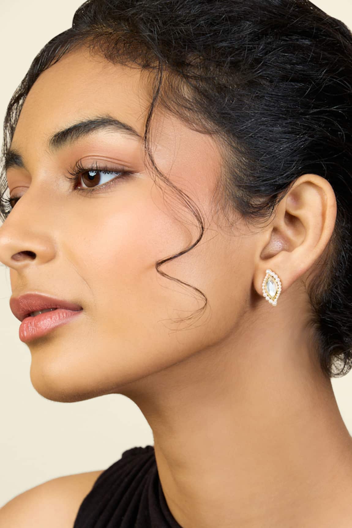 Isharya Mirror Finish Stone & Pearl Embellished Studs 