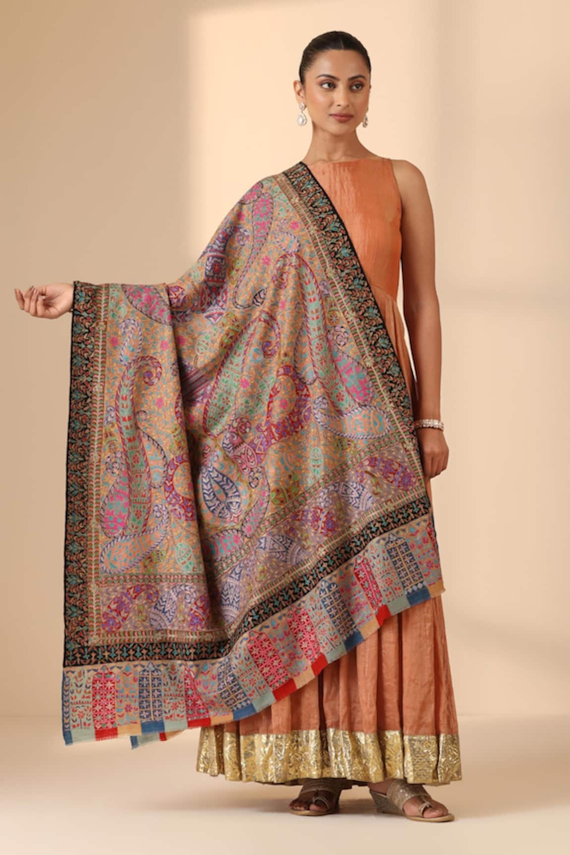 Dusala Margot Handwoven Kalamkari Adda Work Shawl