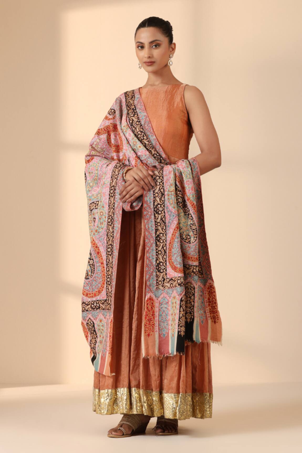 Dusala Pashi Handwoven Pashmina Kalamkari Work Shawl