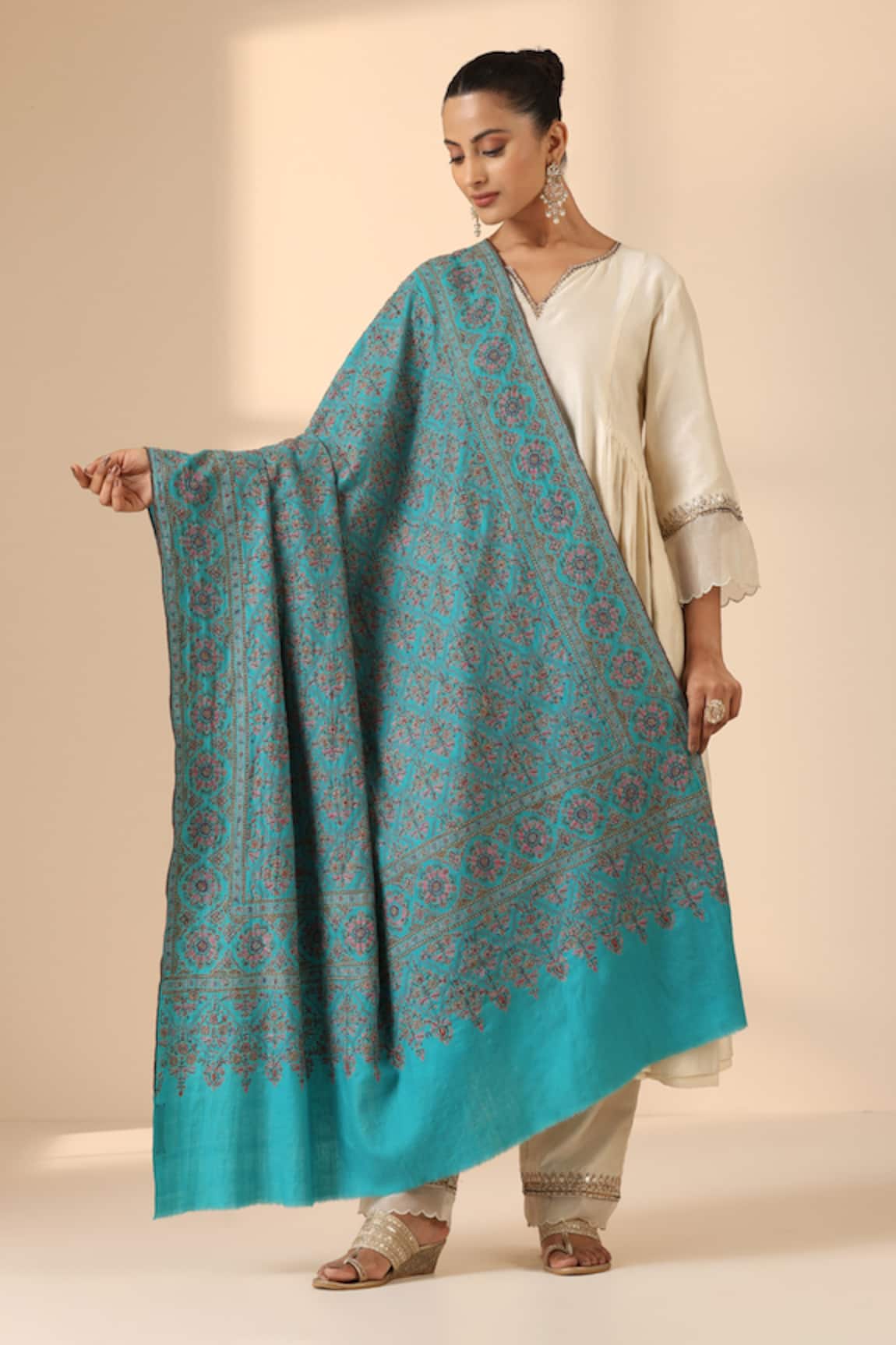 Dusala Aaravi Handwoven Jama Waar Work Shawl