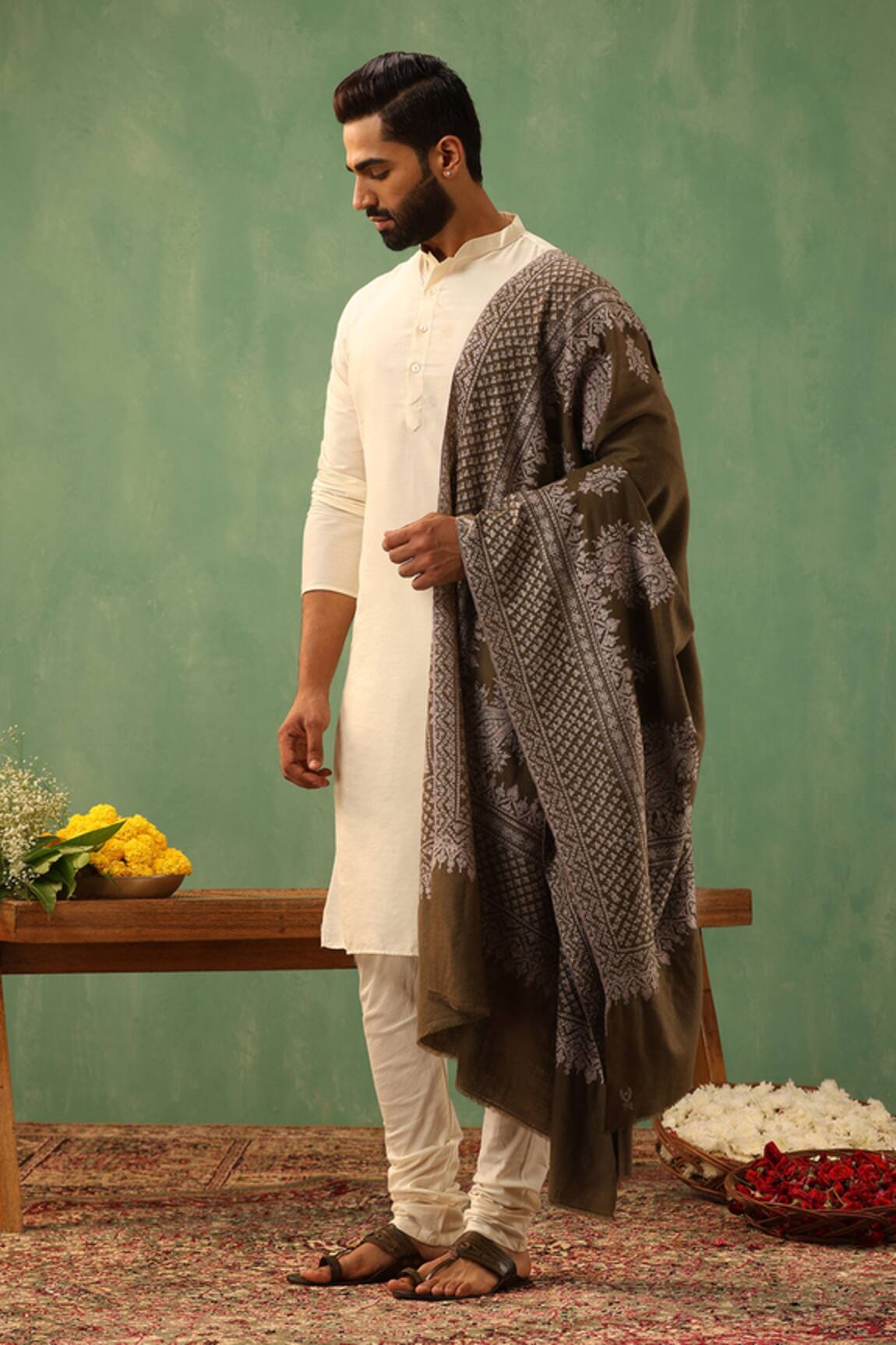 Dusala Maya Sozni Work Handwoven Pashmina Shawl