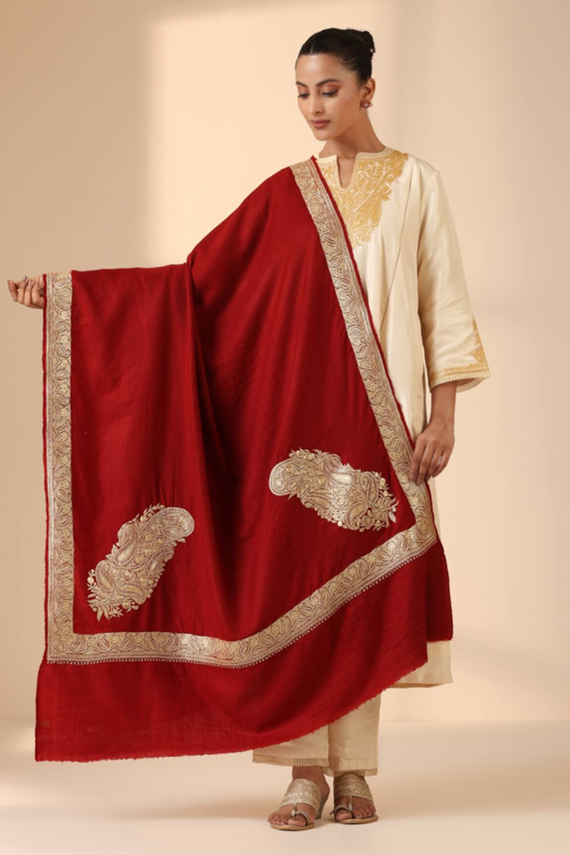 Dusala Naomi Zari Embroidered Pashmina Shawl 