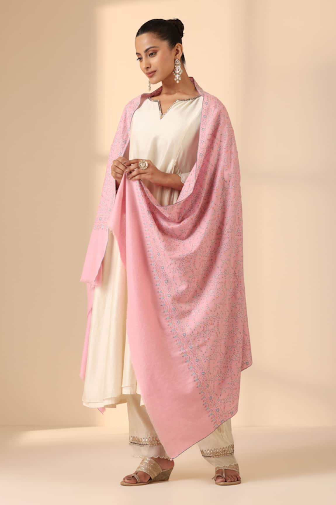 Dusala Stell Sozni Embroidered Pashmina Shawl